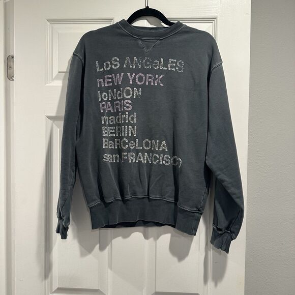 Anine Bing Sweatshirt Womens Small Gray City Love Long Sleeves *flaw* - Picture 1 of 7